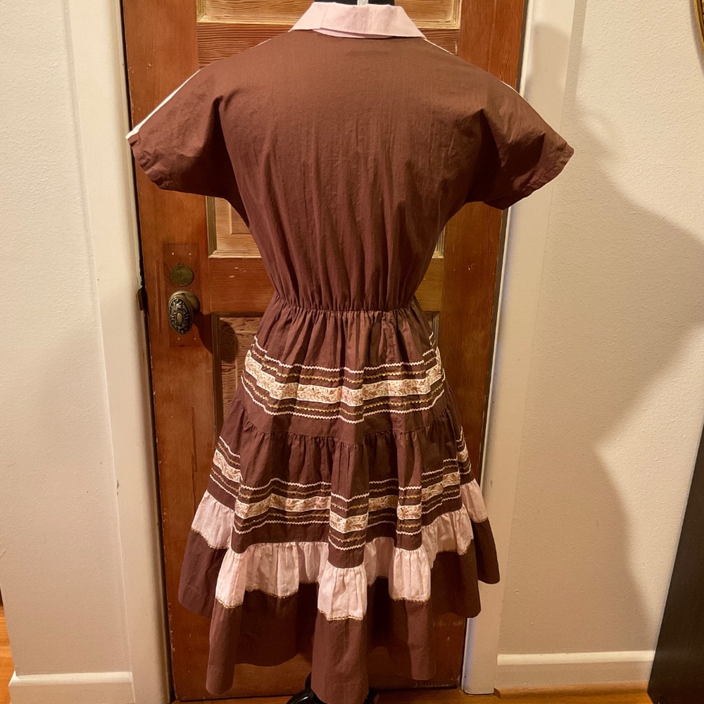Vintage Peggy Lee brown and pink collared dress - Picture 4 of 11